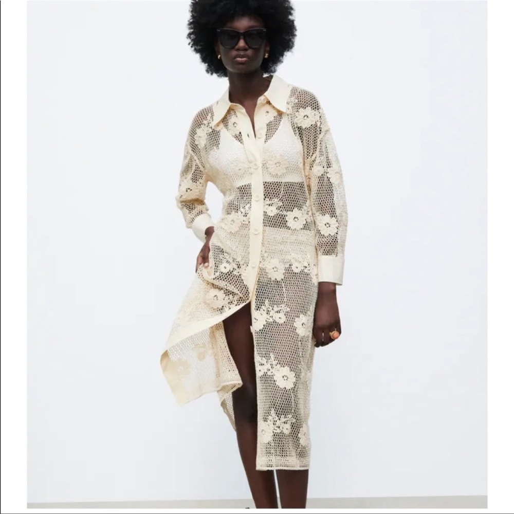 Zara Crochet Maxi Shirt Dress